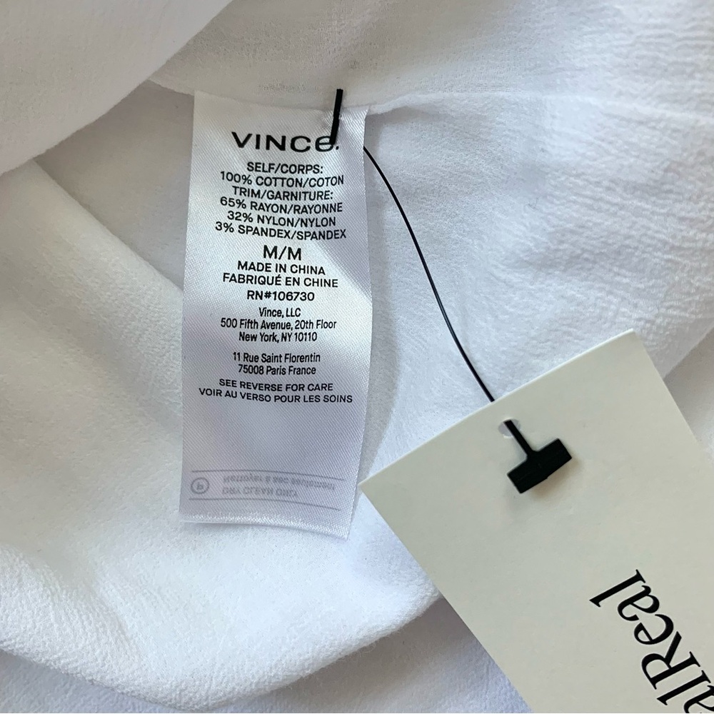 Vince Rib Knit Trim Sleeveless V Neck Gauzy Cotton Top in Optic White MED - Picture 8 of 16